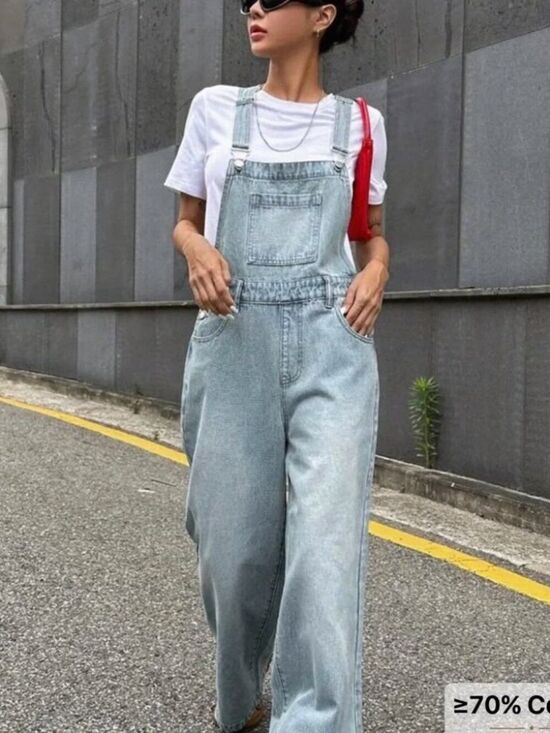 Dazy Denim - Dazy Light Wash Denim Overalls High Waist Wide Leg Size M